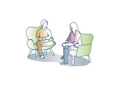Picture of couple sat in chair talking